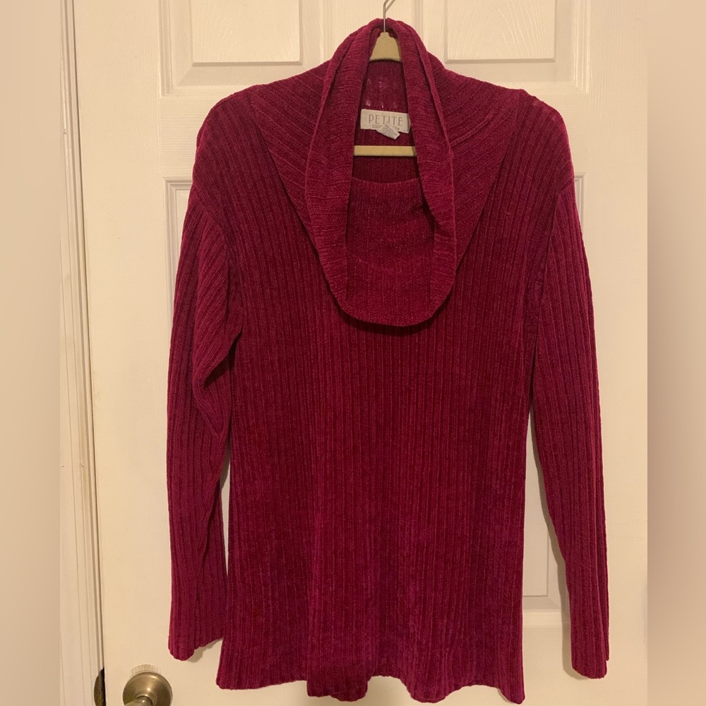 Petite Sophisticate Deep Red Cowl Neck Sweater